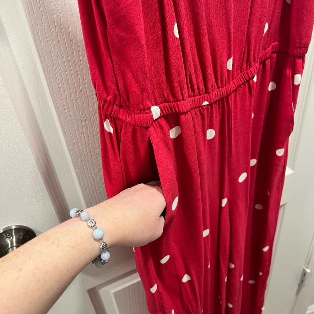 Loft- Red & White Disney Polka Dot Spaghetti Strap Jumpsuit - Picture 2 of 6